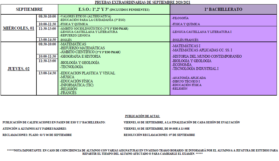Pruebas Extaordinarias Septiembre